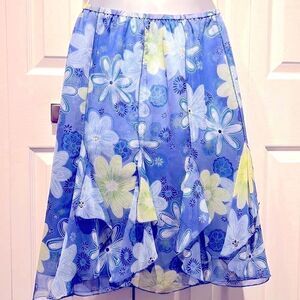 S.L.B. 100% Silk Blue & Green Pull‎ On Skirt Size Small